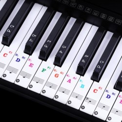 88 klawiszy - kolorowe nuty na pianino - przezroczyste naklejki na klawiaturęFortepian