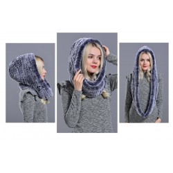 Hood made of real rabbit fur - fashionable warm hat - shawlHats & Caps