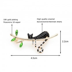 Wulibaby Black Cat Sleeping On The Tree Enamel Brooches For Women And Men New Years GiftsBroszki
