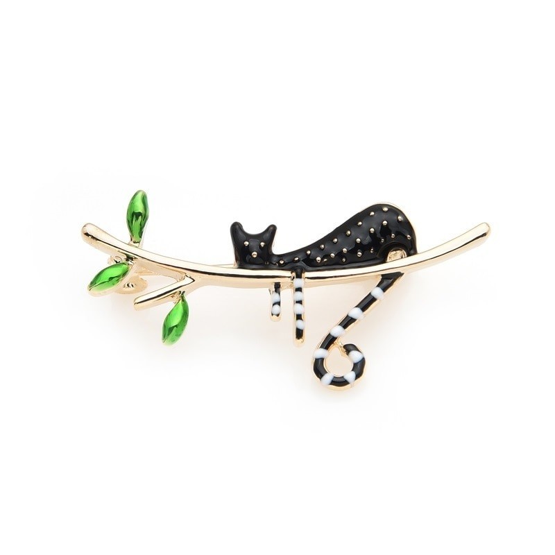Wulibaby Black Cat Sleeping On The Tree Enamel Brooches For Women And Men New Years GiftsBroszki Wulibaby Black Cat Sleeping On The Tree Enamel Brooches For Women And Men New Years GiftsBroszki