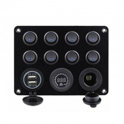 8 Gang toggle switch panel - 12V - 24V - Dual USB - digital voltmeter - waterproofPrzełączniki