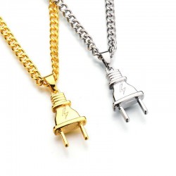 Zawieszka w kształcie wtyczki elektrycznej - złoty & srebrny naszyjnik ze stali nierdzewnejNaszyjniki