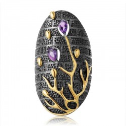 Vintage purple zircon - gold tree - ringRings