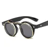 retro round steam punk flip up sunglasses - vintage classic double flip sun glassesOkulary Przeciwsłoneczne