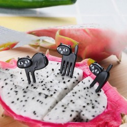 Black cat fruit fork - 6pcs/packSztućców