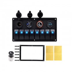 Panel przełączników kołyskowych 8-gang - 12 - 24V - USB - LED - gniazdo zapalniczki - wodoodpornyElektronika & Narzędzia