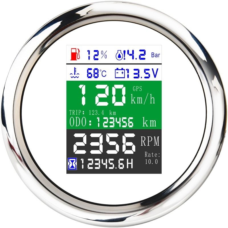 85mm - 6 in 1 - multi-functional - digital gauge - gps - speedometer - 9-32V - fuel level - water temp - alarmDiagnosis