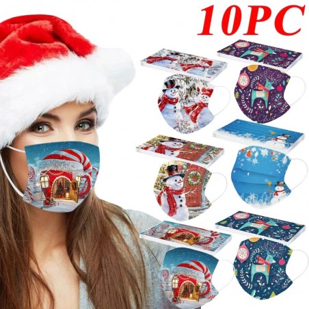 10 sztuk - jednorazowa antybakteryjna maska medyczna na twarz - maska na usta - 3-warstwowa - unisex - świąteczny nadrukMaski...
