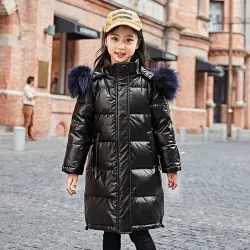 Long - warm winter jacket with fur hood - for girlsKids