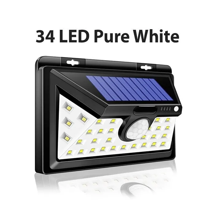 Lampa solarna LED - zewnętrzna - czujnik ruchu - ścienna - wodoodporna - 34 LEDOświetlenia słonecznego
