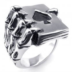 Claw holding poker cards - ring - metalRings