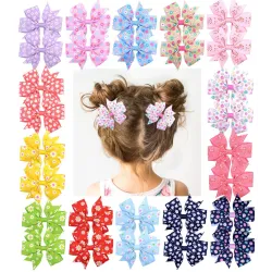 1Piece - Ribbon Hair Bows With Clip - Baby Girls - FlowerSpinki Do Włosów