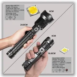 Powerful LED Flashlight - XHP - Torch Support - Mircro chargingNarzędzia