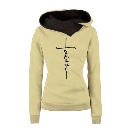 Autumn - Winter - Hoodies - Sweatshirts - Women - Faith Embroidered PrintBluzy & Swetry