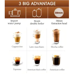 Ekspres do kawy ze spieniaczem mleka do espresso / cappuccino - 15 bar - 220VKawa