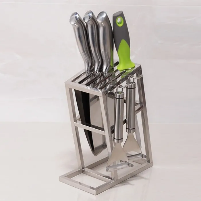 Knives holder stand - 6 holes - stainless steel kitchen storage rackKitchen knives