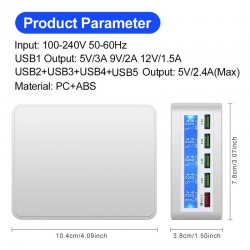 USB - 40W - 3.0 quick charger - Led display - 5-ports charging stationBattery & Chargers