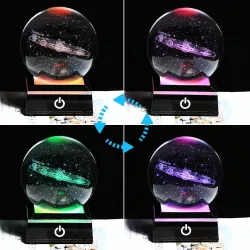 3D globe with 8 planets - crystal ball with base - laser engraved - LED night light - 8cmDecoration