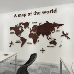 Mapa świata 3D - akrylowa naklejka ściennaNaklejki Ścienne