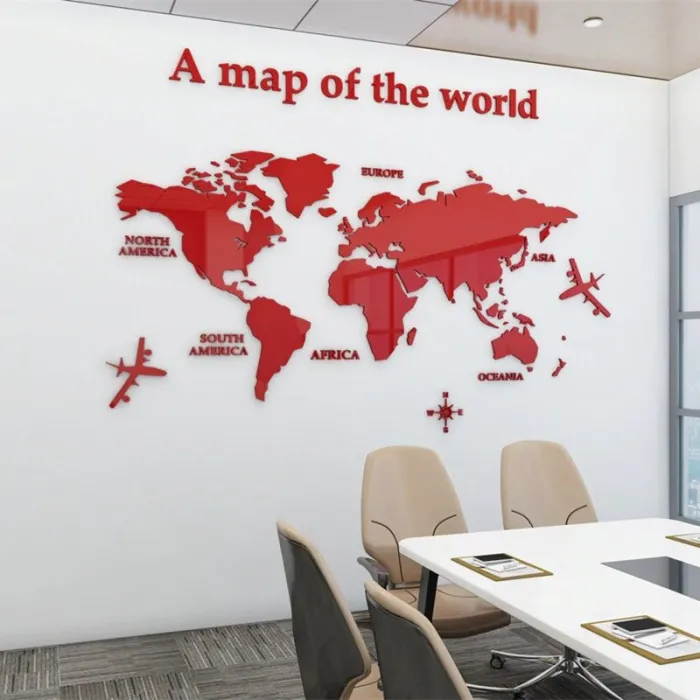 Mapa świata 3D - akrylowa naklejka ściennaNaklejki Ścienne