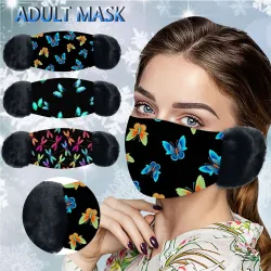 2 w 1 - maska na twarz / usta z nausznikami - nadruk w motyleMaski na usta
