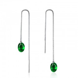 Long silver earrings with green zirconiaEarrings