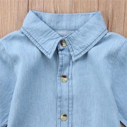 Koszula z długim rękawem zapinana na guziki - mini dżinsowa sukienka dla dziewczynkiDzieci