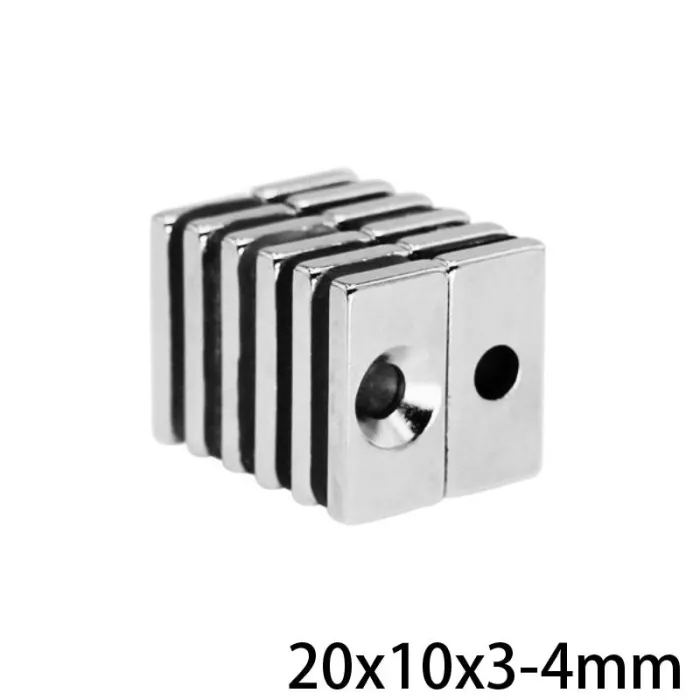 N35 - magnes neodymowy - mocny blok - z otworem 4mm - 20 * 10 * 3mm - 5 - 100 sztukN35