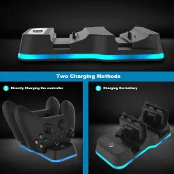 Dual slot charging station for XBOX Serie X wireless controller - 2 * 600mAh rechargeable batteries - cableControllers