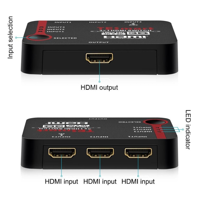 Przełącznik HDMI - 3x1 4K2K - rozdzielacz - Ultra HD dla DVD HDTV Xbox PS3 PS4 - pilotPrzełącznik HDMI