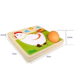 Drewniane puzzle 3D - układanka wielowarstwowa - kura znosząca jajka - wzrost kurczaka - zabawka edukacyjneDrewniane