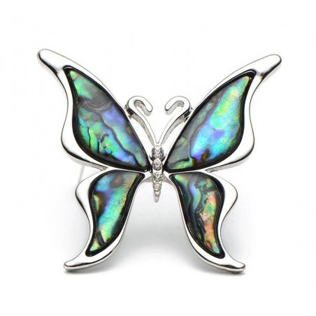 Motyl z kolorową muszlą - metalowa broszkaBroszki
