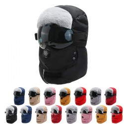 Ciepła czapka zimowa - z okularami - ochrona uszu / ust / zawór powietrza - wodoodporna kominiarkaMaski na usta