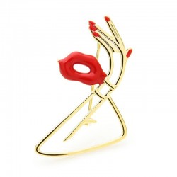 Sexy red lips with hand - broochBrooches
