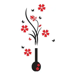 3D vase with flower tree - wall sticker - decal - removableWall stickers