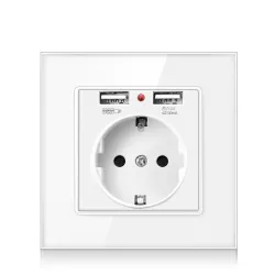 EU plug - power socket with dual USB charging ports - glass panelLighting fittings