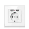 EU plug - power socket with dual USB charging ports - glass panelLighting fittings
