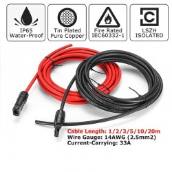Kabel do panelu słonecznego - 2,5mm 14 AWG - ze złączem - czarny / czerwony - 1M / 2M / 3M / 5M / 10MSolar