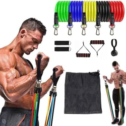 Elastyczne opaski oporowe - gumki - z uchwytami - do fitnessu / ćwiczeń - 11 sztukSprzęt
