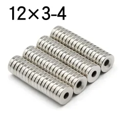 N35 - magnes neodymowy - okrągła tarcza - 12 * 3mm - z otworem 4mm - 10 - 50 sztukN35