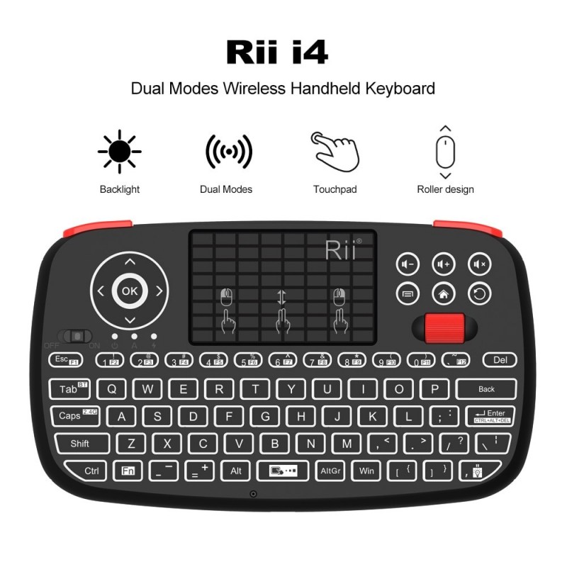 Rii i4 - mini klawiatura bezprzewodowa - Bluetooth - układ angielski / rosyjski / hiszpański / francuski / hebrajskiKlawiatury Rii i4 - mini klawiatura bezprzewodowa - Bluetooth - układ angielski / rosyjski / hiszpański / francuski / hebrajskiKlawiatury