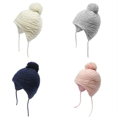 Knitted beanie - with ears protection / pom pom - for girls / boysHats & caps
