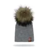 Knitted beanie with pom pom / leather label - unisex - for kids / adultsHats & caps