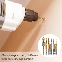 1/4 Inch 6542 Titanium coated - combination metric deburr countersink drills - hex shank - 6 piecesBits & drills
