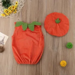 Pumpkin costume - set with sleeveless jumpsuit & hatHats & caps
