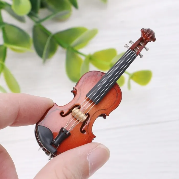 Mini wooden violin - musical instrument - miniature decoration - with stand / caseDecoration