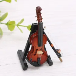 Mini wooden violin - musical instrument - miniature decoration - with stand / caseDecoration
