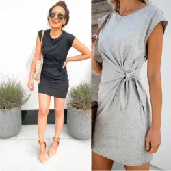 Fashionable mini pregnancy dress - tie-in waist - short sleeve - cottonDresses