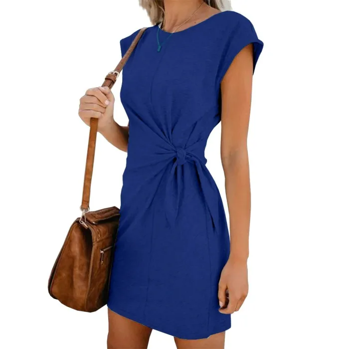 Fashionable mini pregnancy dress - tie-in waist - short sleeve - cottonDresses