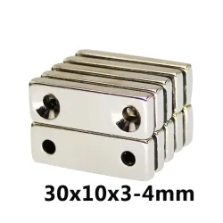 N35 - magnes neodymowy - prostokątny - z podwójnymi 4mm otworami - 30 * 10 * 3mmN35